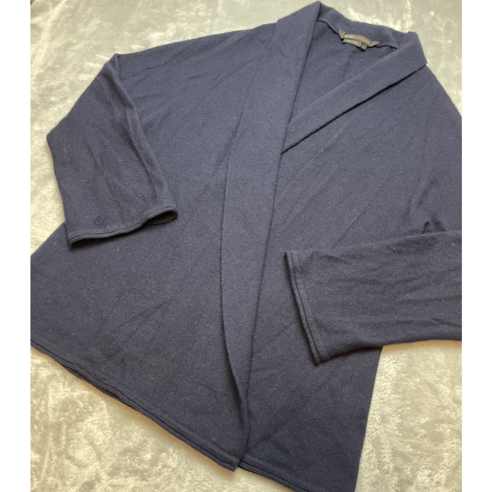 BCBG Maxazria Womens 100% Lambswool Cardigan Sweater Size L Navy Shawl Collar